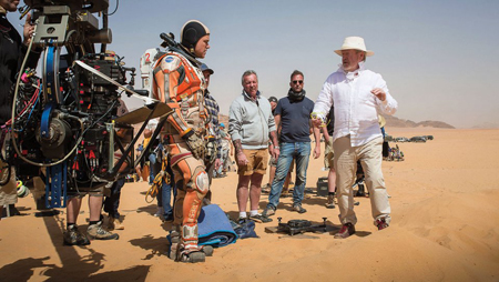 Ridley Scott directing Matt Damon in The Martian.